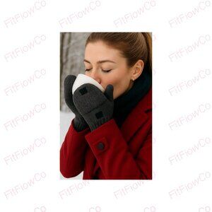 NWOT Gray Knit Convertible Mittens Gloves w/ Full Lining & Grip Patches – Unisex